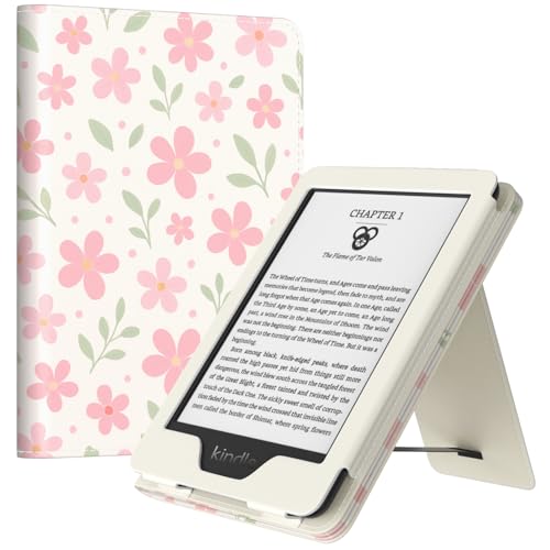 Image of MoKo Case Fits All-New 6 inch E-Reader(11th Gen, 2024 /2022)(10 /8th Gen,2019 /2016),Ultra Lightweight PU Shell Cover with Auto Wake /Sleep for Ebook 2024,Not for Kobo Aura 2 /Remarkable, Flower & Leaves