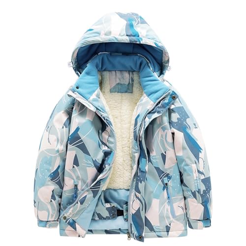 Boys Girls Winter Coat Hooded Ski Jacket Kids Puffer Windbreaker Fleece Lined Snow Coat Thicken Warm Down Jacket Outwear