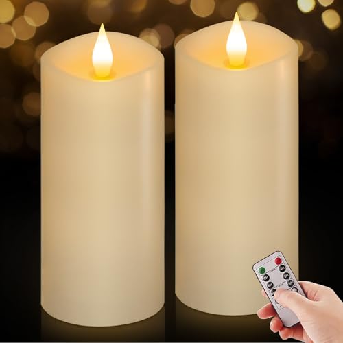 Image of Flameless LED Candles 3 inchx7 inch Set of 2, Battery Operated with Remote & Timer, 600-Hour on 2 AA Batteries, Flickering Realistic Flame, White for Indoor /Outdoor