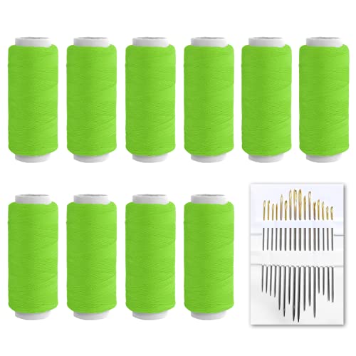 Hilo de Costura Multicolor para Hogar 200 Yardas (183m) Set de Manualidades con 10 Rollos de Hilo y 16 Agujas Color Verde Neón miniatura 1