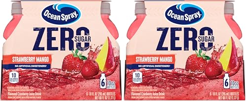 Image of Ocean Spray ZERO Sugar Strawberry Mango Juice Drink, Strawberry Mango Juice Drink Sweetened with Stevia, 10 Fl Oz Bottle, 6 Count (Pack of 2)