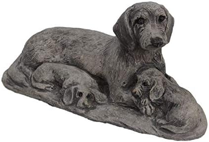 Dog and Puppies Statue, Stone Garden Ornament, Dachshund Lawn Decor, Cornwall Stoneware, Gift