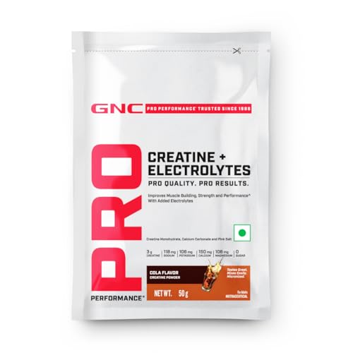 Image of GNC Creatine+ Electrolytes | 3g Creatine Monohydrate + Sodium, Potassium, Calcium, Magnesium | Boosts Muscle Growth, Hydration, Energy & Recovery | Zero Sugar | 100% Veg | 50g | Cola