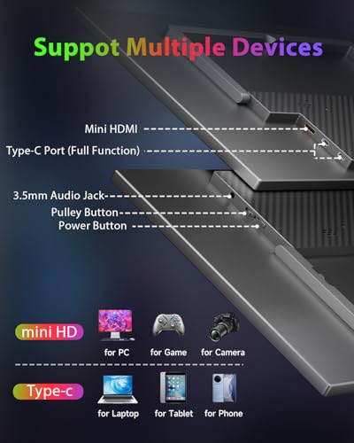 Image of Large Portable Monitor 18.5 inch, 1080P FHD 100Hz 120% sRGB USB-C IPS Screen External Display for Laptop Mac Gaming Office PC, Travel Monitor with Kickstand & Speakers, VESA Mountable - LCD Panels