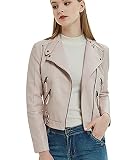 OADOBKICE Damen Jacke Leder Jacke Damen Female Kunstlederjacke Biker Sweater Jacke Damen Winddichte Jacke Damen Leichte Damen Lederjacke Long Jacke Damen Leder Jack Tshirt Damen Jacke Rosa L