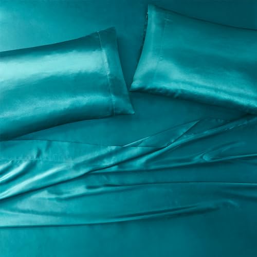 Image of Madison Park Essentials Satin Pillowcase Set of 2, Silky, King Teal | Pillowcase Cover for Hair & Skin, Luxuriously Soft, Natural Sheen Luster, Cool to Touch, Wrinkle-Free, Machine Washable