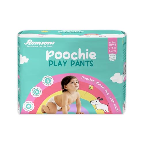 Image of Romsons Poochie Play Pants Baby Diapers - XL (24 Pieces) | Suitable for 13-15 KG | 360 Comfort Fit and Leakproof Upto 10 Hrs.