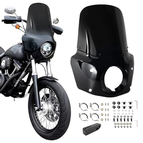 Image of Motorcycle Fairing 5.75 inch Headlight Fairing with 15 inch Motorcycle Windshield 49mm Mounting Hardware for Harley Dyna FXD FXDC Street Bob FXDB Low Rider FXDL FXDLS Super Glide FXDI35(Dark Smoke)