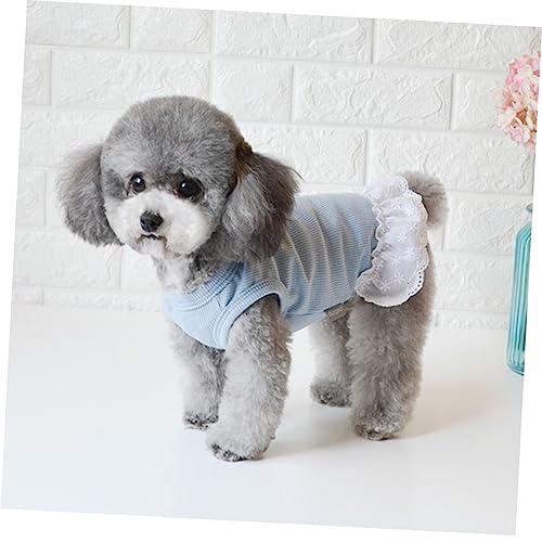 Mipcase Vestuário Respirável Para Cachorro Curto Redondo Pompom Traje De Verão Renda Colete Azul Sup