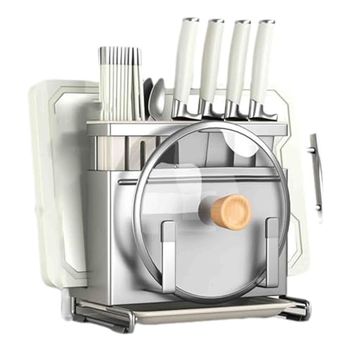 Étagère de rangement en acier inoxydable de grande capacité pour plaque de cuisson – Support pour assiette et planche à découper avec panier à couverts – Comptoir stable avec plateau d'égouttement