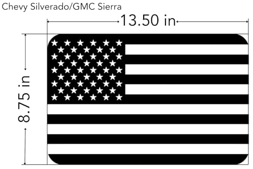 Image of Truck Rear Middle Window Perforated American Flag Decal, See-Through Matte Black Vinyl for Chevy Silverado 1500 /2500 /3500 (2014-2025) & GMC Sierra 1500 /2500 /3500 (2014-2025), 13.5 inch x 8.75 inch