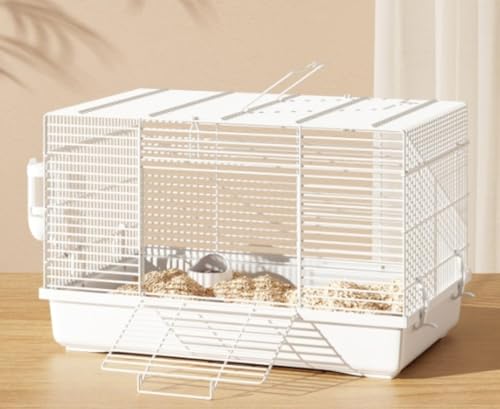 Wafityハムスターケージ クリア 飼育大きい 小動物通気性 可愛い モモンガトレーデザイン 木脚マット付き 広々タイプ 耐久性 組立簡単 モルモット豪華 掃除やすい 2階 ハムスターハウス 脱出にくい セット (47*30*30CM)