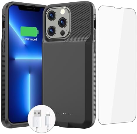 Ginfoxi Akkuhülle Für IPhone 13/14 Pro - 7000mAh, Ultraslim Mit Halterung & 360° Schutz | Schwarz