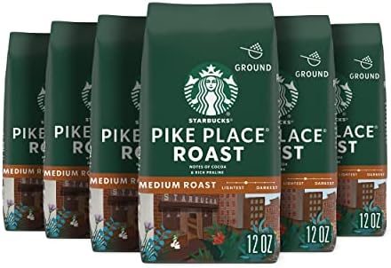 Starbucks Pike Place Medium Roast Ground Coffee Bag, 12 Ounce, Pack of 6