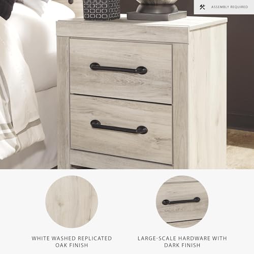 Image of Signature Design by Ashley Cambeck Farmhouse Industrial 2 Drawer Two Drawer Nightstand with 2 Slim-Profile USB Charging Stations, 24.37 inch Tall, Whitewash
