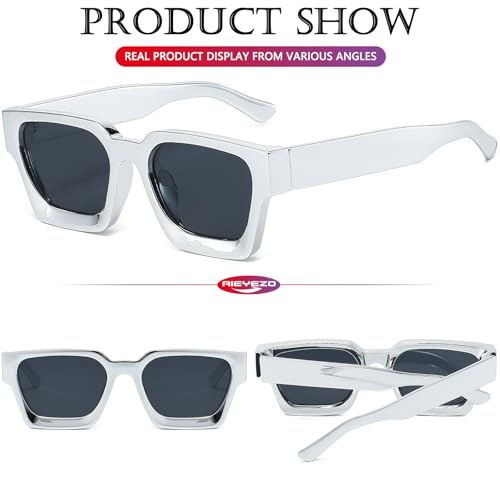 Image of AIEYEZO Square Sunglasses for Women Men Square Thick Frame Sun Glasses Simple Designer Style Shades