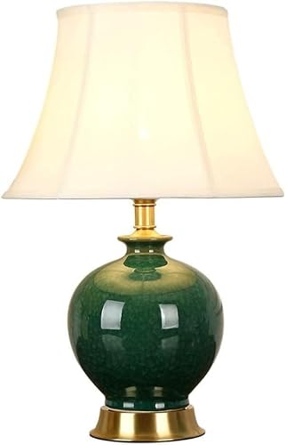 25.6in Ice Cracked Glazed Ceramic Table Lamp, Nordic Vase Style Fabric Shade Desk Lamp for Living Room Study