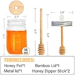 GIVAMEIHF16oz Pot de miel,Jarre de miel de verre avec le pot de sucre-extra Mason Jar L'amande de miel ,Distributeur de miel du verre,Conteneurs de miel et Jarres de miel pour le stockage et la distribution du miel,Merci Cadeau