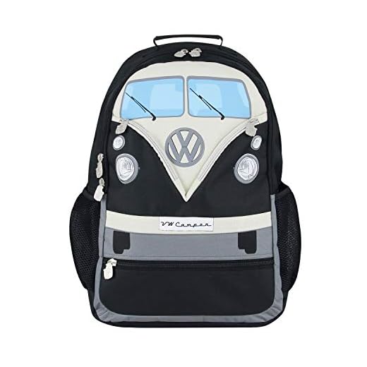 BRISA VW Collection - Volkswagen Furgoneta Hippie Bus T1 Van Mochila Vintage para Portatíl con correas ajustables y correa para el pecho, Equipaje para Escuela/Oficina/Deporte/Viaje (30L/Grande/Negro)