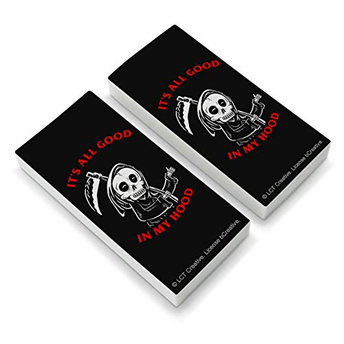It's All Good in My Hood Death Grim Reaper Funny Humor Eraser Set of 2