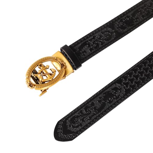 Image of Aurolran Men&Womens Leather Dress Belt Business Automatic Buckle Belt Color-Black Silver Gold