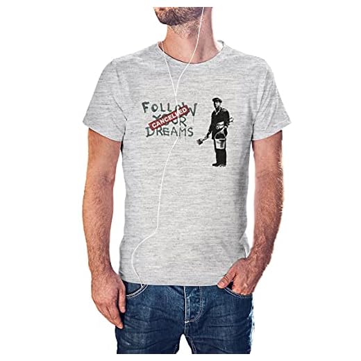KMF T-SHIRT | Camiseta Hombre, algodón 150g | Manga Corta, Cuello Redondo, Outfit Moderno, Suave y Resistente, para Uso Diario | Diseño Estilo Banksy, Four Dreams Cancelled (Gris, L)