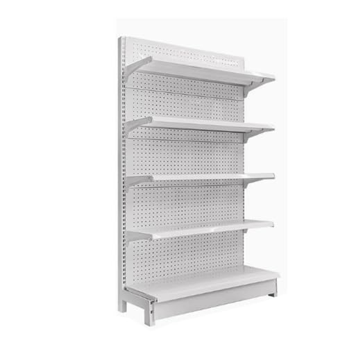 JevLoN Commercial Center Island Cabinet, Supermarket Storage Shelves, Snacks Display Rack, Sturdy Industrial Shelf, for Retail Convenience Grocery Office Supply or Liquor Stores(White,120x43x165cm)