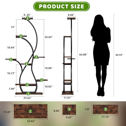 Image of Plant Stand Indoor with Grow Lights - 8 Tiered Corner Plant Shelf Indoor | 65 inch Tall Lighted Flower Stands for Indoor Plants, Plant Holder for Living Room, House, Patio, Black