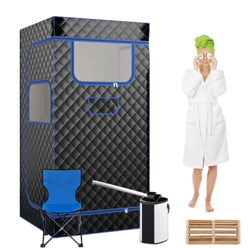 Kensbro Tragbare Dampfsauna für Zuhause, Mini Sauna für Zuhause mit Klappstuhl & Fußmassagegerät, Neun Temperatureinstellungen mit Timer(Schwarz)