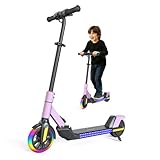 Patinete eléctrico para niños de 8 a 12 años, Motor de 200 W, 16 km/h, Velocidad y Altura Regulables, Luces de Colores, Pantalla LED, Patinete eléctrico Infantil Plegable (Rosa)