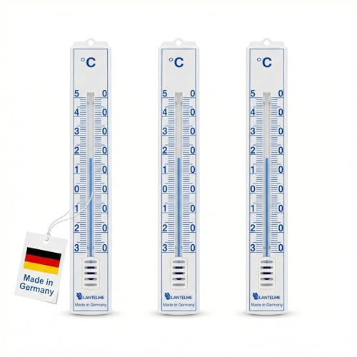 Lantelme 3 Stück Außenthermometer Set Temperatur + - 50°C 17cm länge | Wetterfest Analog Thermometer für Innen und Außen in Weiß |...