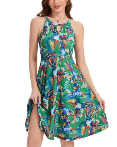 Image of ANYFITTING Built in Bra Halter Dresses for Women 2026 Summer Pockets Dress Flowy Midi Sundresses Beach Vacation