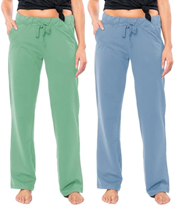 Sexy Basics Women's 2 Pack Ultra Soft French Terry Cotton Drawstring Yoga Lounge Long Pants