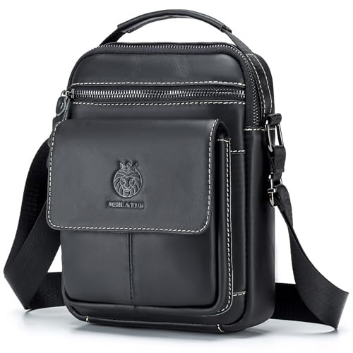 Image of Small Leather Messenger Bag for Men, Man Bag Crossbody, Men's Shoulder Bags Leather Man Purse Handbag