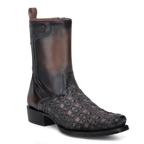 Image of Cuadra Men's Bovine Leather Woven Boot Brown Side Zip