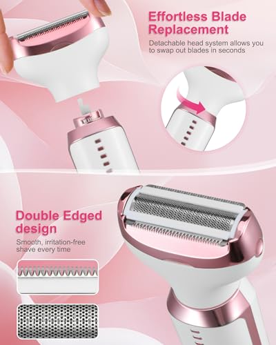 Image of Bikini Trimmer for Women Private Part 4-in-1 Women Body Trimmer with LED Display, Waterproof Trimmer for Lady, Rechargeable Cordless Painless Hair Remover for Face, Bikini, Underarms & Body