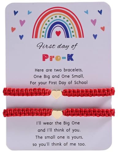 Image of First Day Of Kindergarten Pre K School Mommy And Me Bracelets Gifts, Back To School String Matching Bracelet Set For Mom Daughter Son