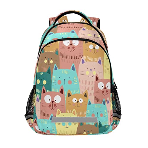 Quteprint Mochila para la escuela, coloridos patrones de gatos, mochila de viaje para hombres y mujeres, mochila escolar para libros, bolsa para laptop de 17 pulgadas, mochila casual para niños, niñas