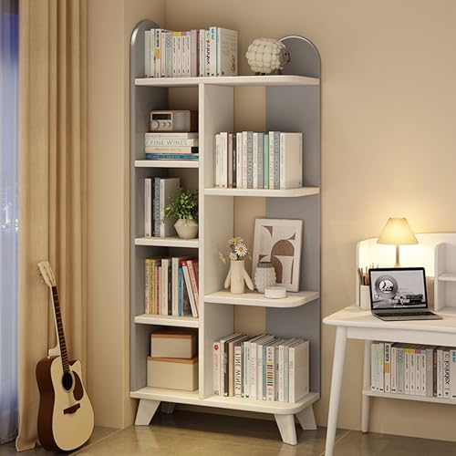 FUKEFUZ Libreria con Esquinas Redondeadas, Estanterias Almacenaje Abiertos para el Hogar, Estantería Que Se Puede Instalar a La Izquierda o a la Derecha, (Gray)