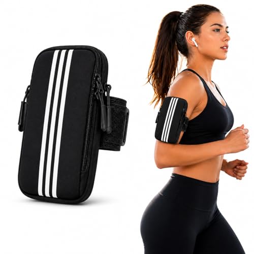 Image of Armband for Smartphone Up to 7 Inch Display | Running Mobile Holder with Dual Pockets | Waterproof, Sweatproof & Adjustable Arm Band for Gym, Cycling, Workout (Black)