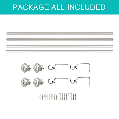 Turquoize 2 Pack Window Curtain Rods For Windows 28 To 48 Inch Nickel Curtain Rods Adjustable Decorative Single Curtain Rod Set With Nickel Urn Finial, 3/4 Inch Diameter, Nickel, 2 Pack #TOP6