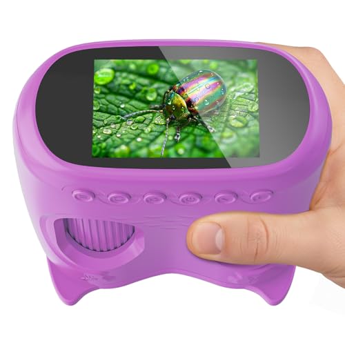Temodu子供用顕微鏡・望遠鏡 一体型、HDイクロスコープ デジタル顕微鏡カメラ 2.0インチマ 1000 倍の倍率 自由研究 小学生  科学教育ツール ポータブル 小型 望遠鏡 子供 電子拡大鏡 PC対応 4～12歳 男の子と女の子のための楽しい誕生日プレゼント(紫)