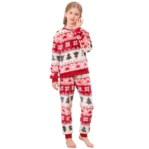 V.&GRIN Girls Fleece Pajamas, Soft Cozy Pullover Sweatshirt Pants Set for Kids 7-16 Years