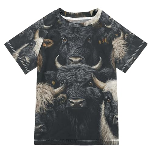 Boy Swimsuit Yak Cute Real Cow Sunscreen T-Shirts Swimwear Sets UPF 50+