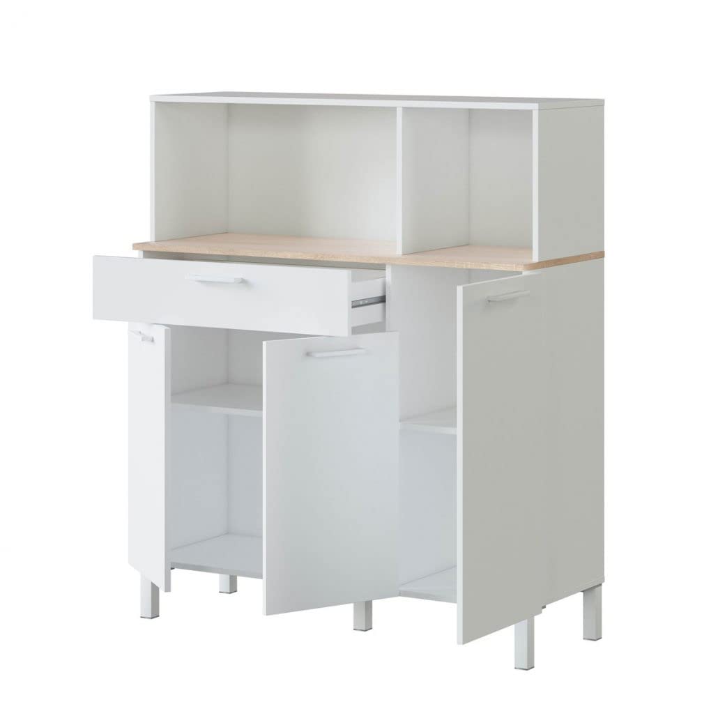 MarinelliGroup Mobile credenza cucina moderno BIANCO+ROVERE 3 ante cassetto 108 X 40 X 126 cm 0F9930A