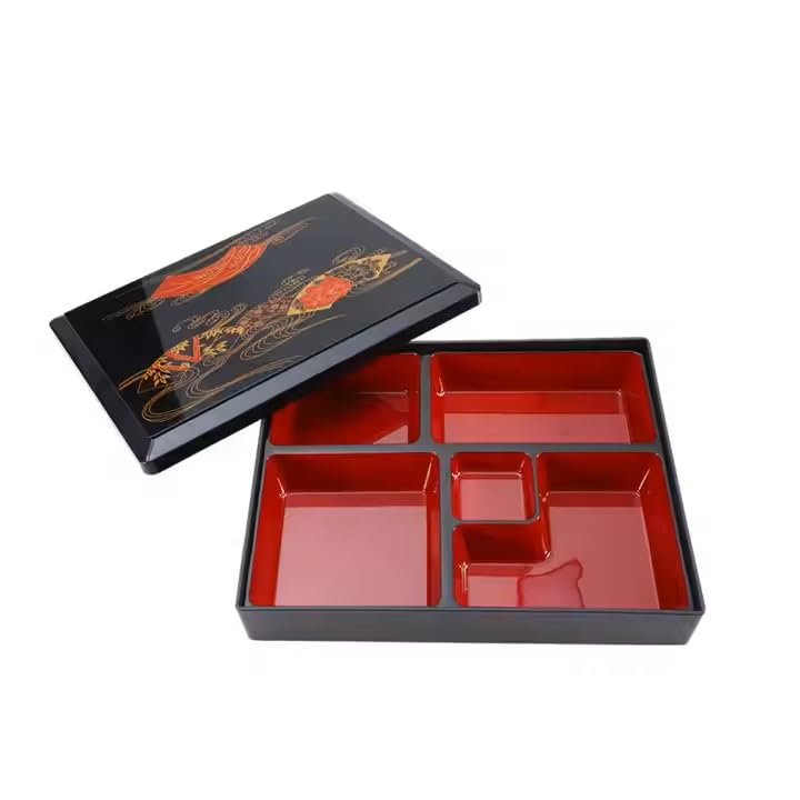 Sushi Bento Box with Lid, Japanese Sushi Tray Lunch Box Food Carrier Containers Snack Serving Tray with Lid for Home Restaurant School (BB-B)