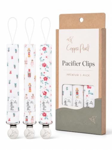 Image of Copper Pearl 3-Pack Pacifier Holders: Premium Knit Binky Clips for Baby Girls and Boys - Stylish Stainless Steel Design for Secure No-Drop Attachment - Juliet