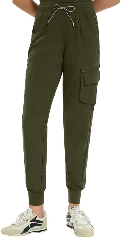 Kitmaz Medical Scrub Pants for Women — Mid Rise Jogger Pants with Yoga Waistband, 4-Way Stretch, Anti-Wrinkle & 8 Pockets