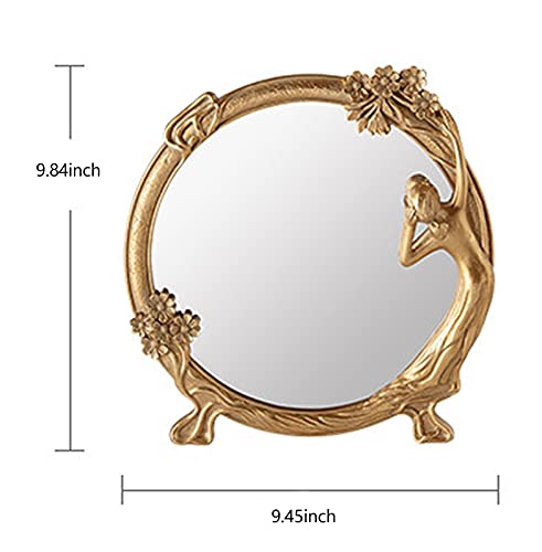 Nerien Resin Vintage Makeup Mirror Decorative Tabletop Rectangle Mirror Gold Standing Desktop Cosmetic Mirror Maid Girl Vanity Mirror Plum Floral Countertop Dressing Mirror With Stand For Home Decor #TOP1