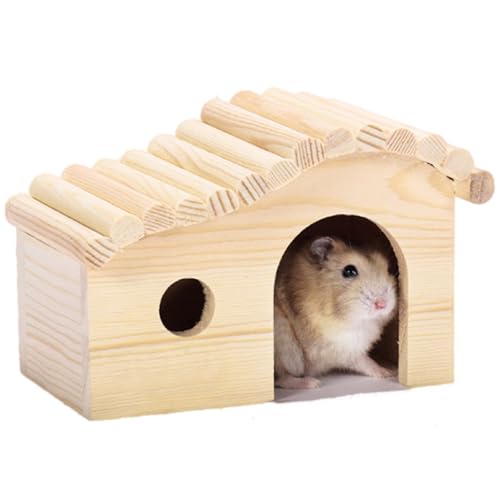 DEFKIYT Hamster Hideout House, Forest Wooden Gerbil Hides for Small Dwarf Syrian Mouse Small Animals